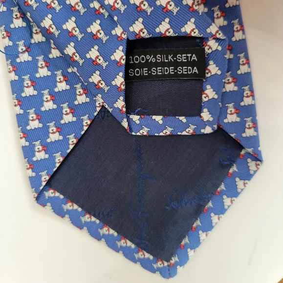 Salvatore Ferragamo men's silk tie NWT dogs - Picture 4 of 4
